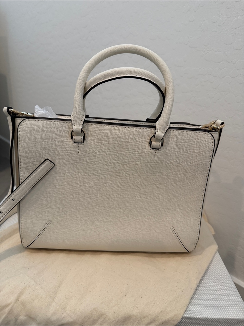 Tory Burch Robinson Small Zip Top Tote Bag Saffiano leather Ivory - Picture 2 of 13
